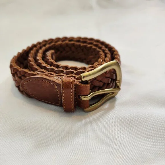 Vintage Genuine Leather Braided Belt, Handmade in Mexico. Brass Buckle. Size 32.